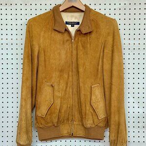 Brooks Brothers Suede Leather Bomber Jacket Quilt Lined Size M Brown Full Zip